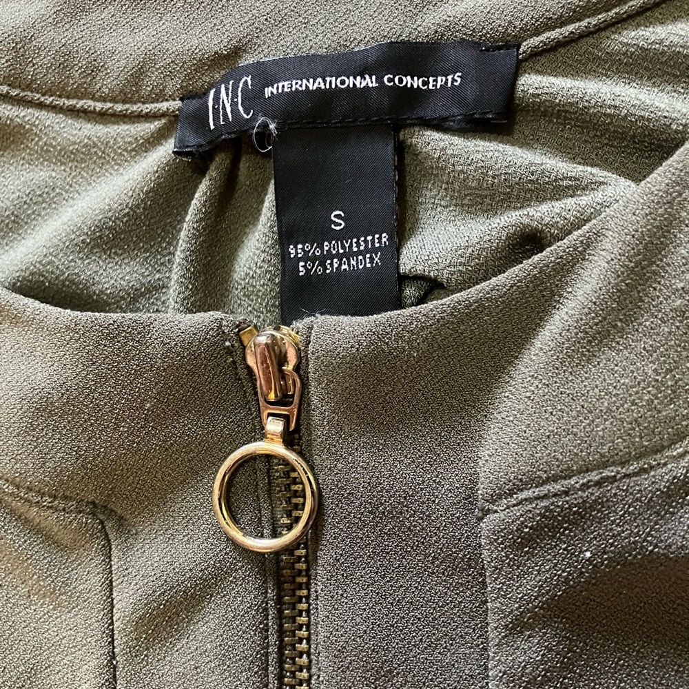 INC International Concepts Olive Green Tank Top with Gold Zipper Detail - Picture 2 of 2